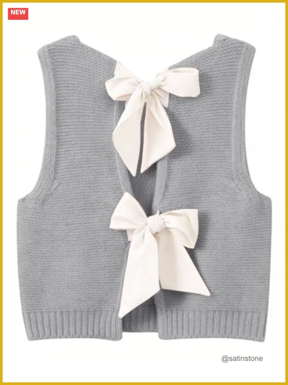Womens Summer Knit Sweater Vest Sleeveless Bow Tie Back Tank Top Casual